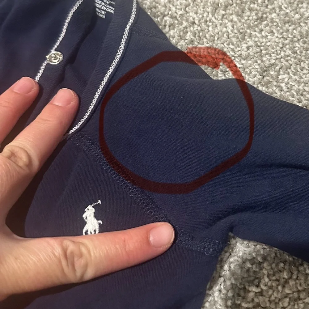 Ralph Lauren Navy Blue button footie sleeper 6‎ months